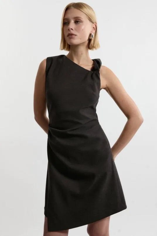 Flannel Asymmetrical Tailored Wrap Mini Dress