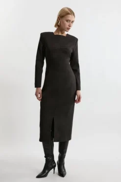 Flannel Fitted Tailored Maxi Dress