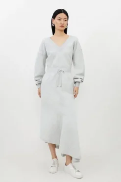 Fleece Cotton Jersey Waterfall Hem Maxi Skirt