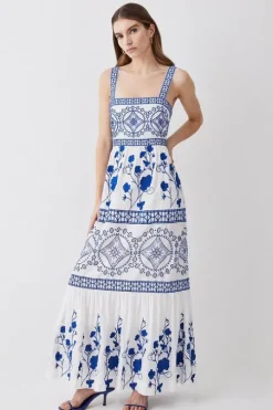 Floral & Geo Embroidered Woven Midaxi