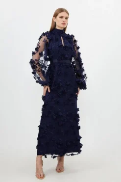 Floral Applique Woven Maxi Dress