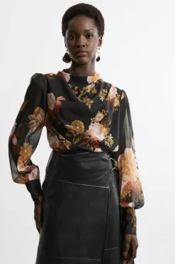 Floral Georgette Balloon Sleeve Blouse