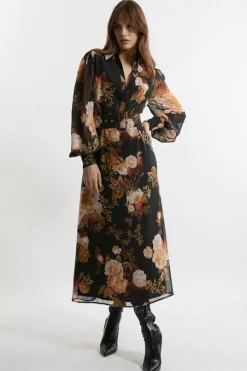 Floral Georgette Maxi Shirt Dress