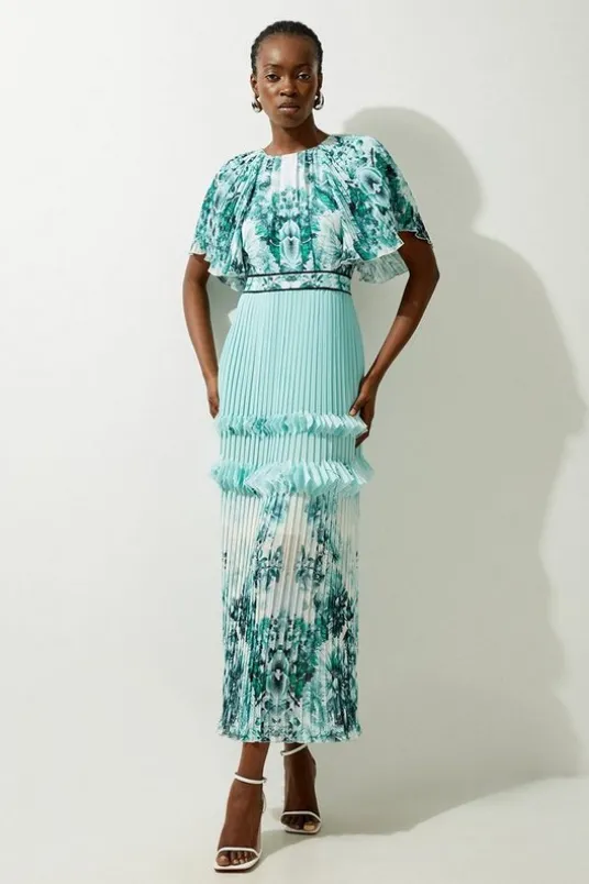 Floral Pleat Detail Woven Maxi Dress