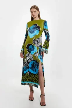 Floral Print Satin Crepe Woven Maxi Dress