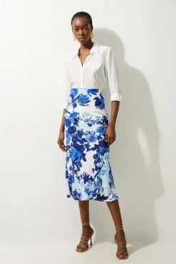 Floral Printed Morocain Woven Maxi Skirt