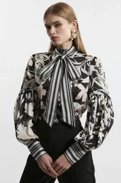 Floral Tie Neck Woven Blouse