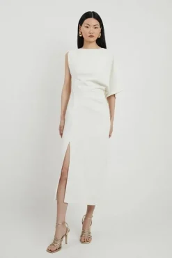 Fluid Tailored Asymmetric Sleeve Midi Dress