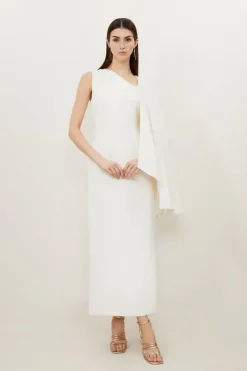 Fluid Tailored Asymmetric One Shoulder Drape Maxi Dress