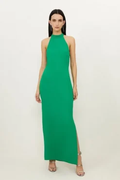 Fluid Tailored Halterneck Open Back Maxi Dress