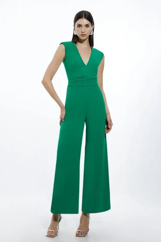 Fluid Tailored Ruched Waist Detail Wide Leg Jumpsuit