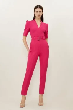 Forever Belted Notch Neck Tailored Jumpsuit