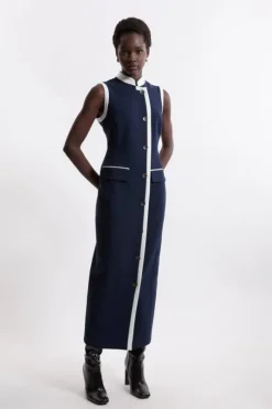 Formal Tailored Compact Stretch Sleeveless Fitted Maxi Dress