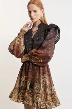 Frill Detail Sleeve Ombre Woven Maxi Dress