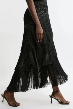 Fringe And Beaded Woven Skirt
