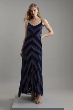 Fringed Velvet Devore Woven Maxi Dress