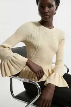 Full Sleeve Peplum Knit Rib Top