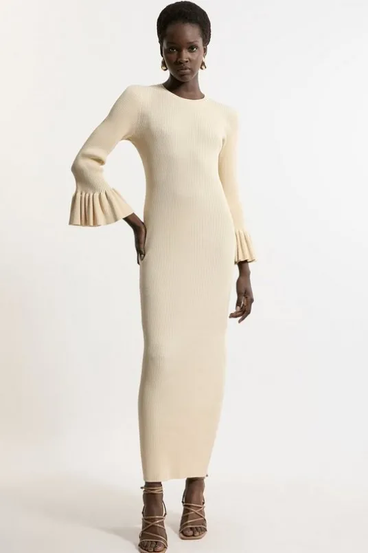 Full Sleeve Rib Knit Midi Dress