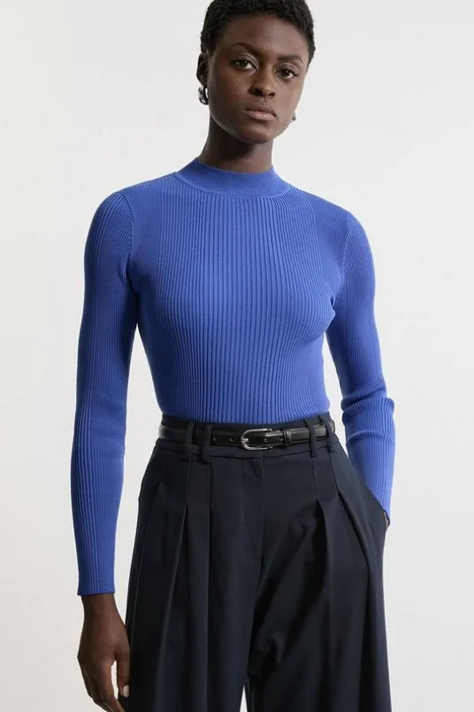 Funnel Neck Rib Knit Top