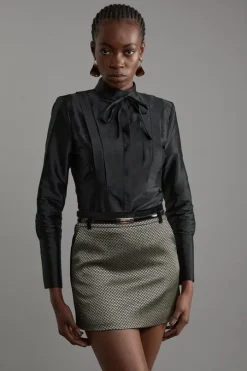 Geo Jacquard Velvet Mix Tailored Mini Skirt