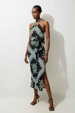 Geo Printed Morocain Woven Maxi Dress