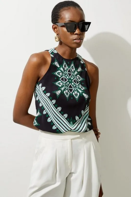 Geo Printed Morocain Woven Top