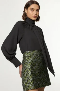 Geometric Jacquard Twill Tailored Mini Skirt