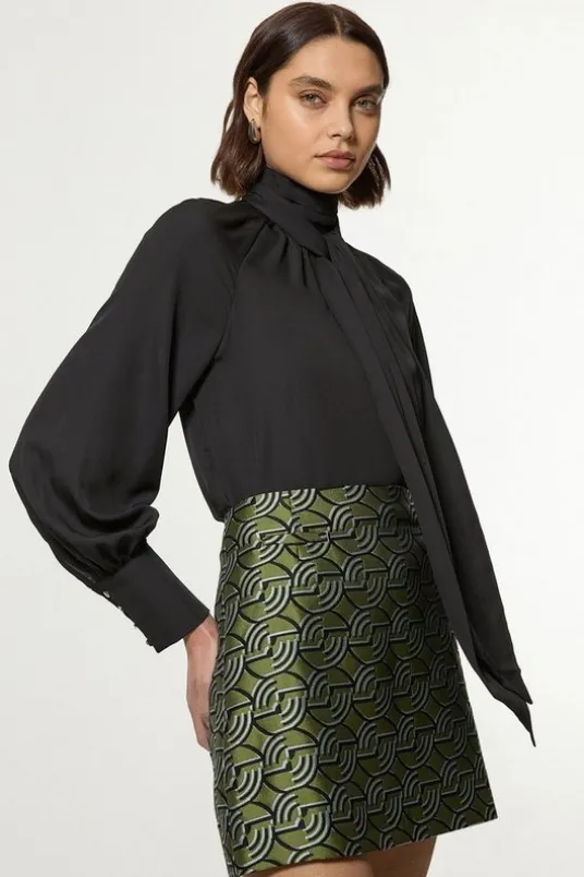 Geometric Jacquard Twill Tailored Mini Skirt