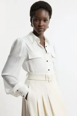 Georgette Crepe Collared Woven Shirt