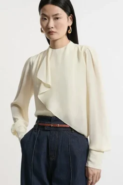 Georgette Draped Front High Neck Woven Blouse