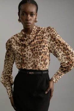 Georgette Draped Leopard Woven Blouse