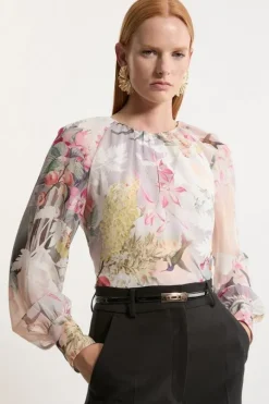 Georgette Floral Balloon Sleeve Woven Blouse
