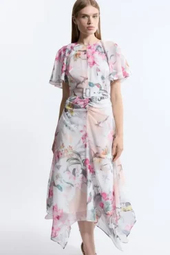 Georgette Floral Belted Woven Midi Dress