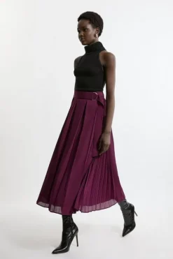 Georgette Pleated Woven Midi Skirt