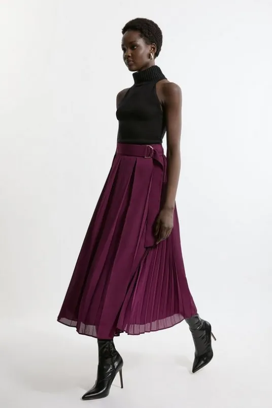 Georgette Pleated Woven Midi Skirt