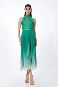 Guipure Lace Ombre Woven Halter Maxi Dress