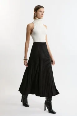 High Waisted Textured Knit Full Midaxi Skirt