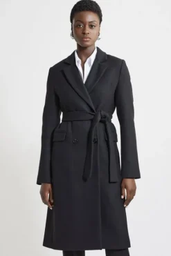 Italian Manteco Wool Blend Tailored Belted Midi Coat