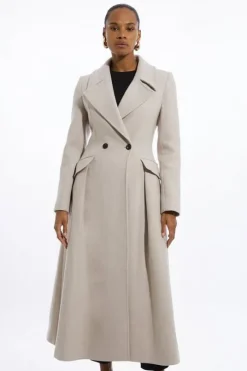 Italian Manteco Wool Blend Tailored Flared Skirt Midaxi Coat