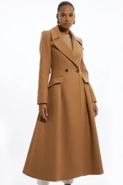 Italian Manteco Wool Blend Tailored Flared Skirt Midaxi Coat