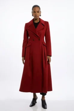 Italian Manteco Wool Blend Tailored Flared Skirt Midaxi Coat
