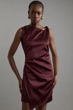 Italian Satin Asymmetrical Tailored Wrap Mini Dress