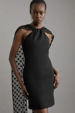 Italian Satin Black Lace Mini Dress