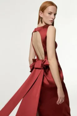 Italian Satin Tailored Bow Detail Maxi Dress