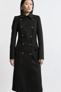 Italian Wool Blend Military Midi Coat
