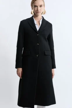 Italian Wool Blend Single Breasted Tailored Midi Coat