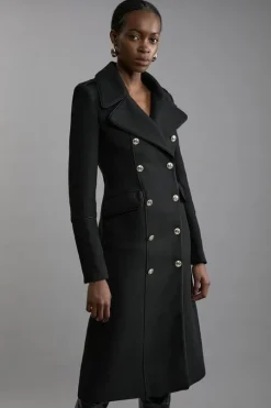 Italian Wool Double Breasted Military Midi Coat