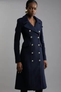 Italian Wool Double Breasted Military Midi Coat