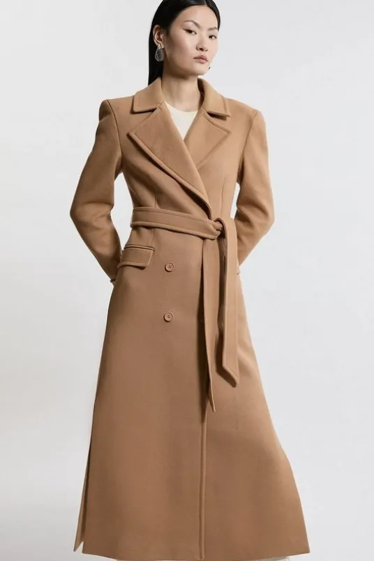 Italian Wool Double Breasted Longline Tailored Midi Coat