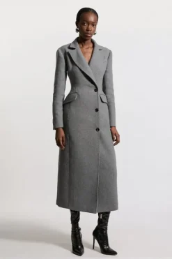 Italian Wool Mix Tailored Fitted Maxi Coat